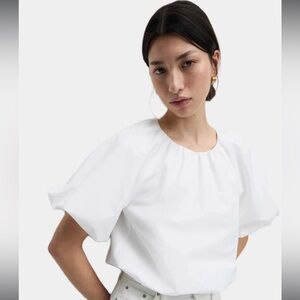 H&M Bubble Hem Puff Sleeve - Blouse - white